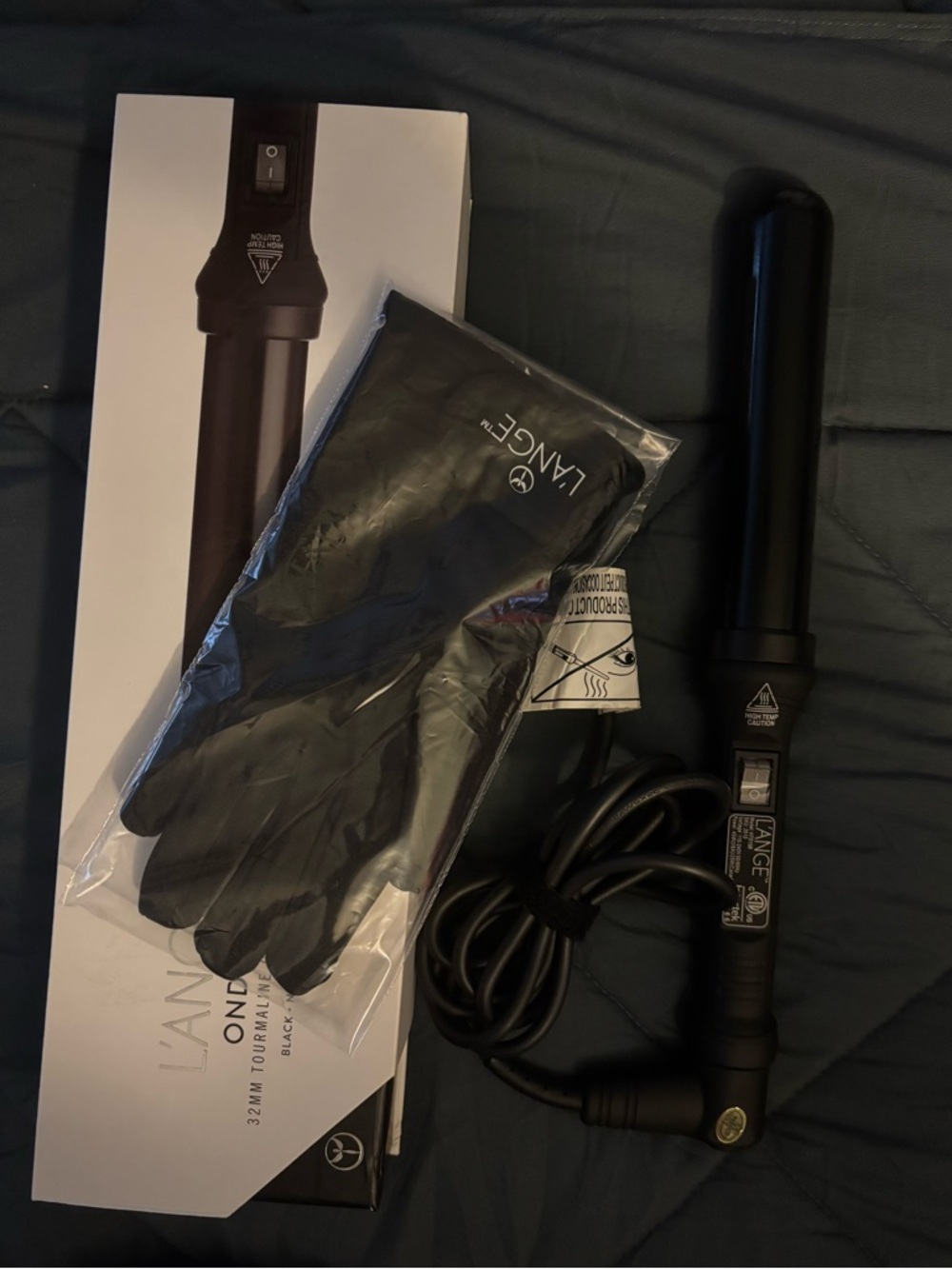Lange Black 32 MM Tourmaline Curling Wand with Heat-Resistant Glove